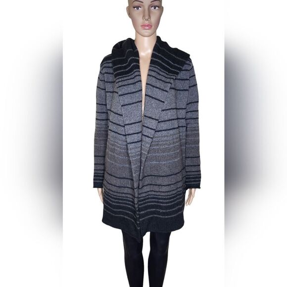 Vince Sophie women's gray striped wool yak alpaca hoodie blanket Cardigan Sz XS - Picture 1 of 9